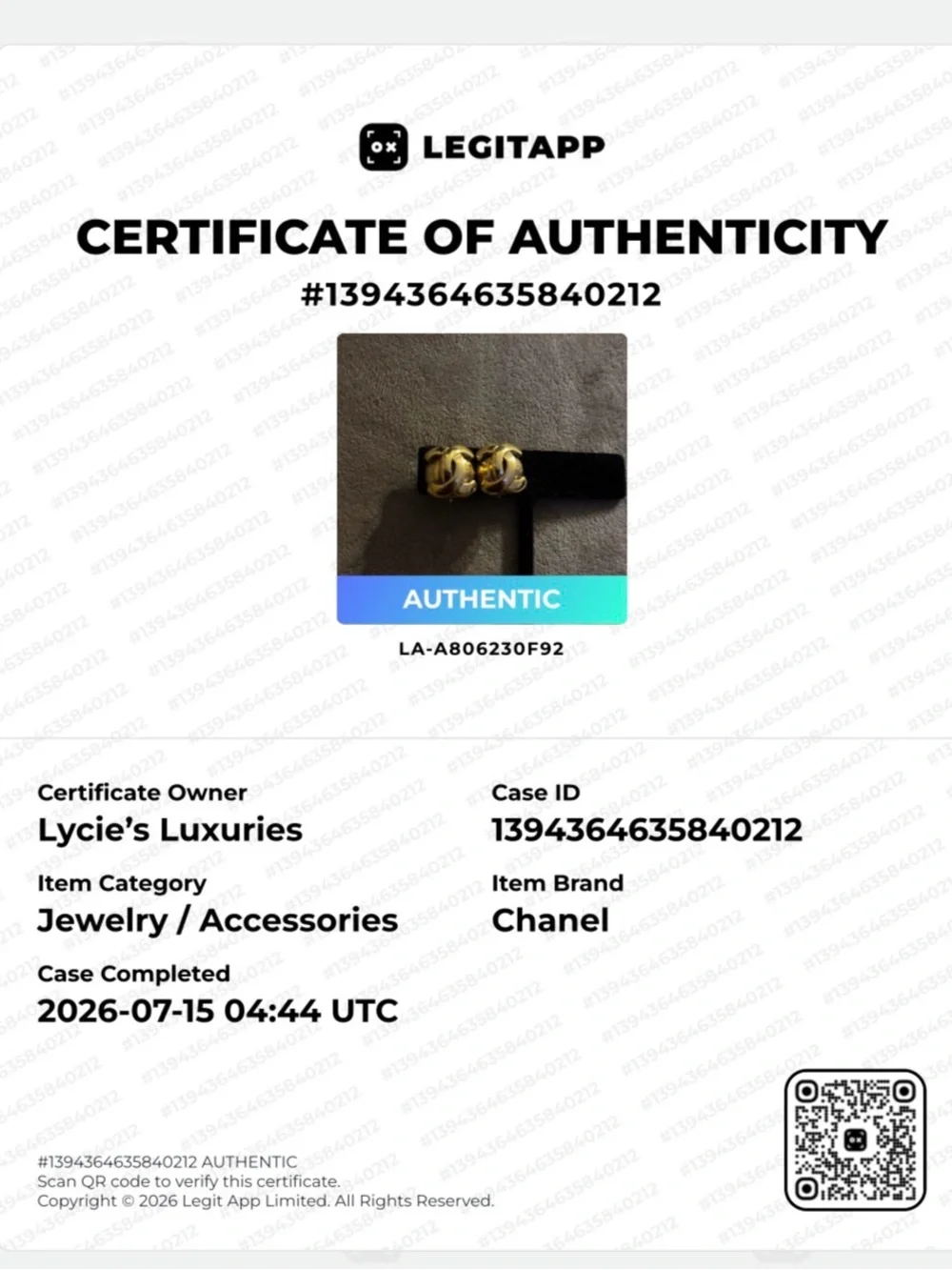 Authentic Gold CHANEL 209 CoCo Mark Earrings w/COA
